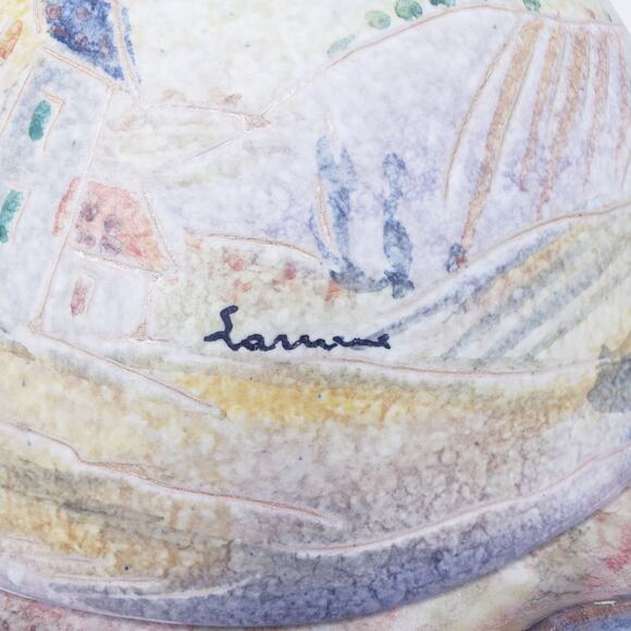 Vtg. Italica ARS POTTERY Italian Hand Painted Scalloped Edge Plate& Lid ~Signed - Picture 3 of 15